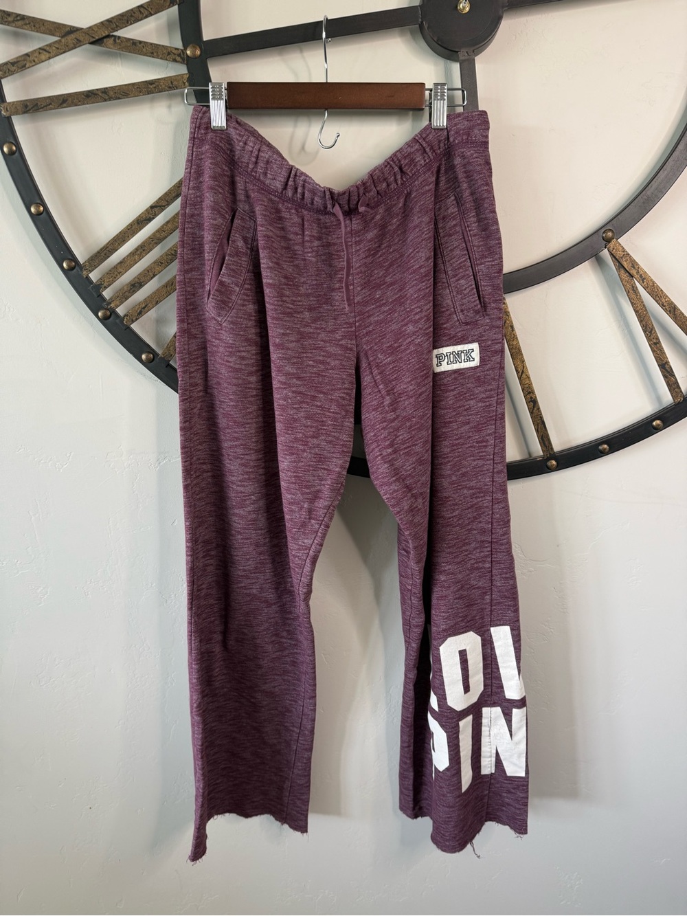 PINK Victoria's Secret Marled Plum Sweatpants with White Logo